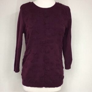 3/$25 Laura Scott Plum Soft Textured Floral Crew Sweater Size Small Classic